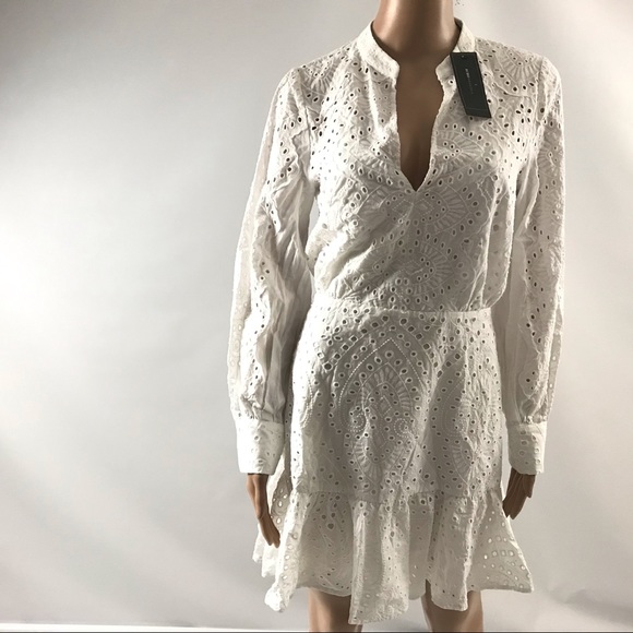 BCBG Max Azria Cotton Eyelet Mini Ruffle Dress S